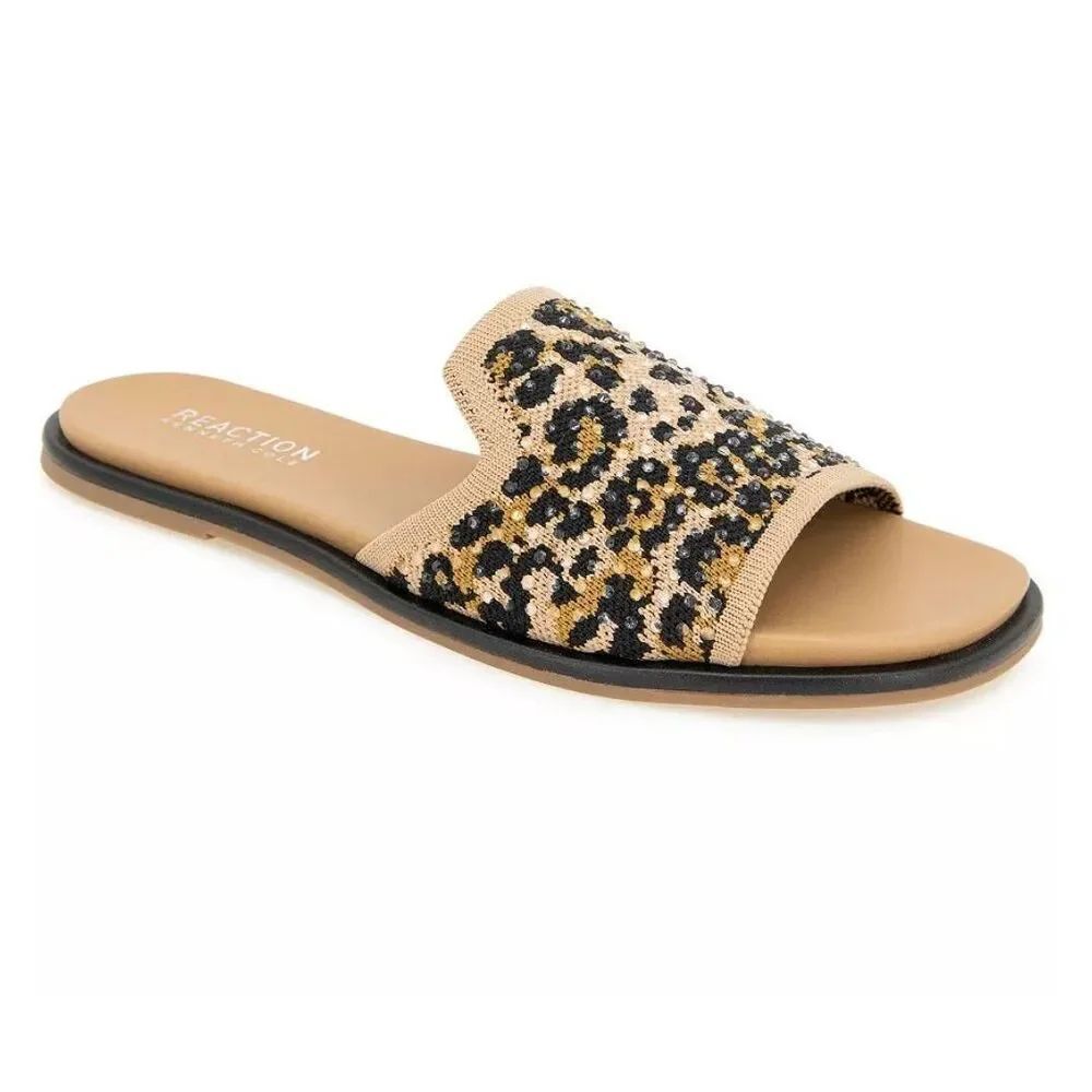 Kenneth Cole Reaction Warmth Slide Flat Sandals Leopard Cheetah Size 11 NIB